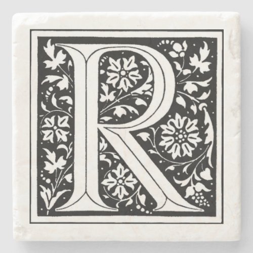 Vintage Floral Monogram R Stone Coaster