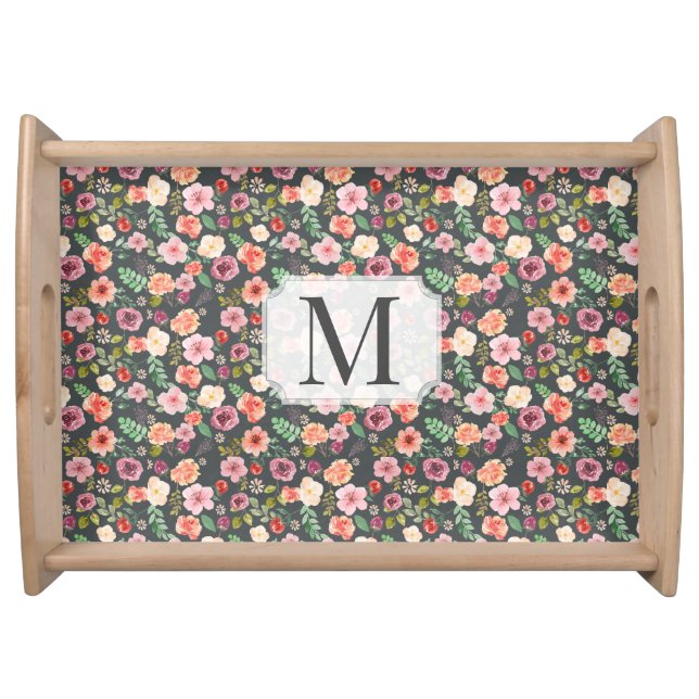 Vintage Floral | Monogram serving tray (Front)