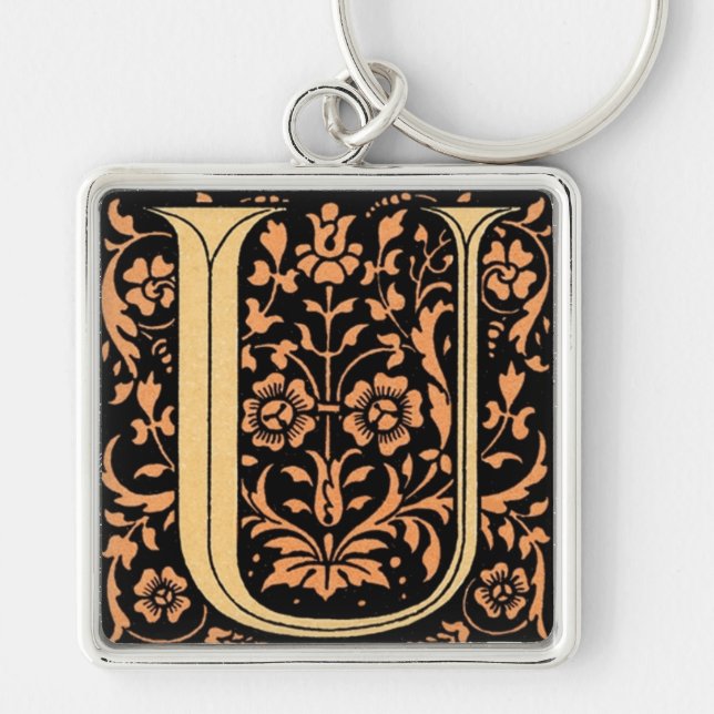 Vintage Floral Monogram ‘U’ - Keychain (Front)