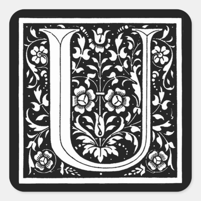 Vintage Floral Monogram ‘U’ – Sticker (Front)