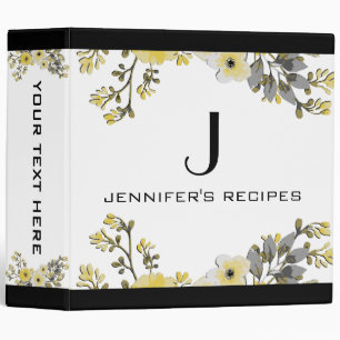 Vintage Floral Monogram White Color #4 3 Ring Binder