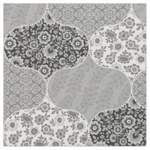 Vintage Floral Moroccan Pattern Black and Gray Fabric