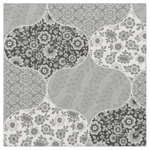 Vintage Floral Moroccan Pattern Black and Gray Fabric