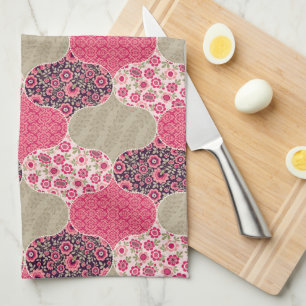 Vintage Floral Moroccan Pattern Pink Kitchen Towel
