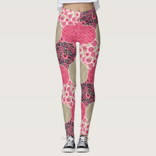 Vintage Floral Moroccan Pattern Pink Leggings