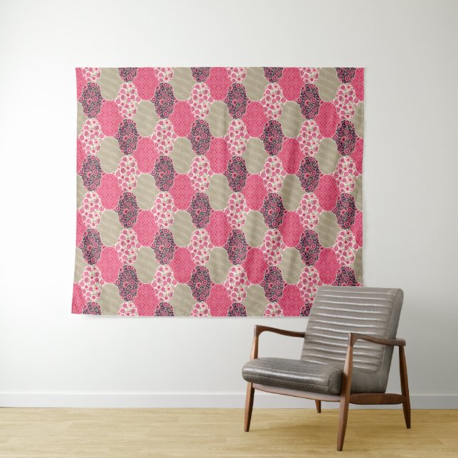 Vintage Floral Moroccan Pattern Pink Tapestry (In Situ (Horizontal))
