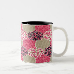 Vintage Floral Moroccan Pattern Pink Two-Tone Coffee Mug