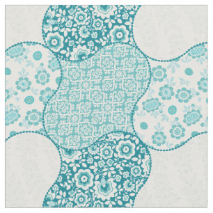 Vintage Floral Moroccan Pattern Shades of Teal Fabric