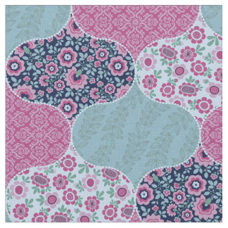 Vintage Floral Moroccan Pattern Teal and Raspberry Fabric