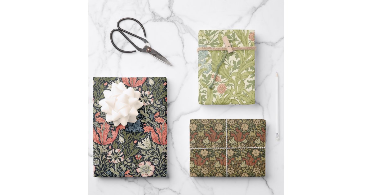 Vintage Floral Morris Patterns Compton Iris Flower Wrapping Paper ...