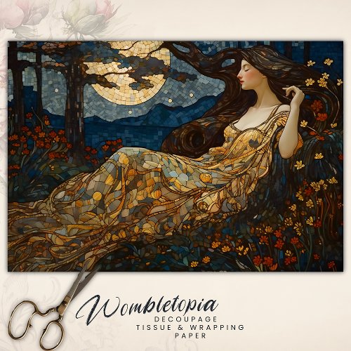 Vintage Floral Mosaic Moonlit Gold Lady Decoupage Tissue Paper