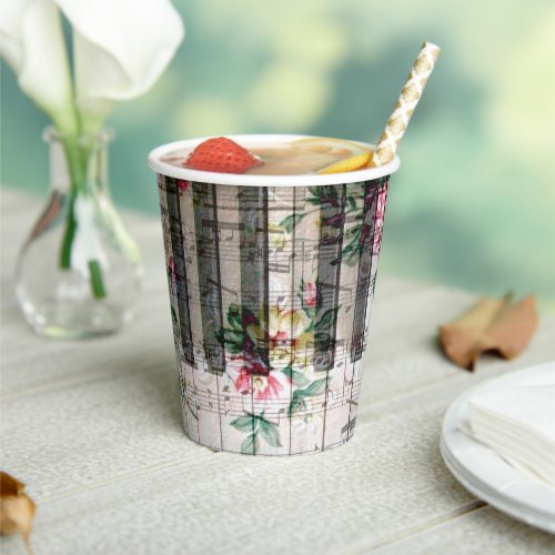 vintage floral music notes paper cups