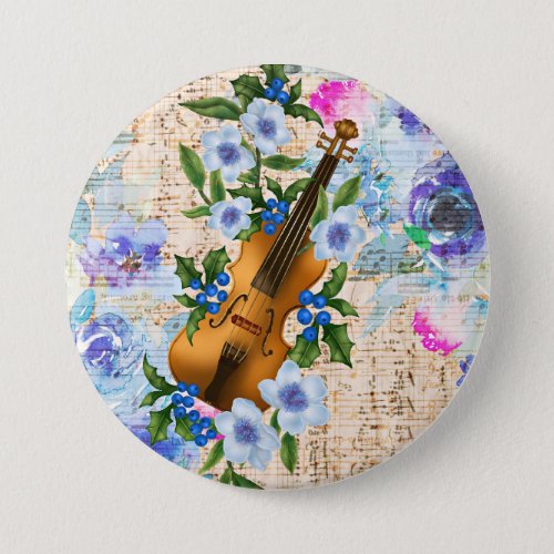 Vintage Floral Music Violin Button