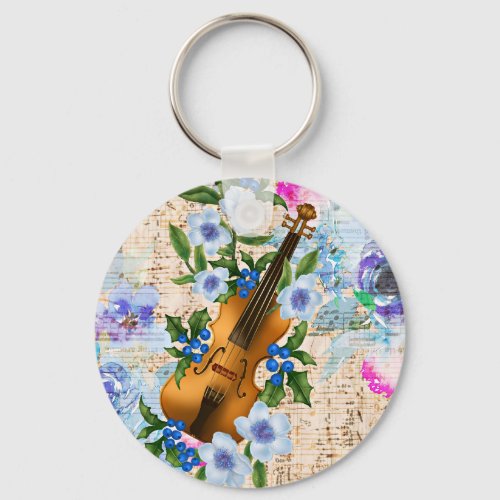 Vintage Floral Music Violin Keychain