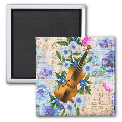 Vintage Floral Music Violin Magnet