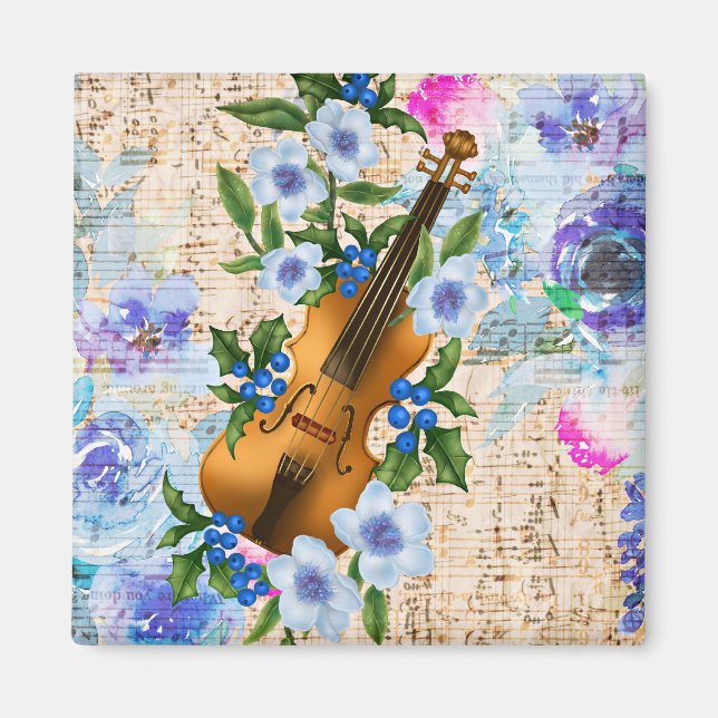 Vintage Floral Music Violin Magnet (Front)