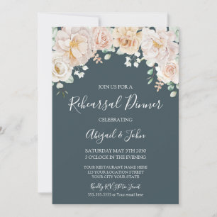 Vintage Floral Navy Blue Rehearsal Dinner Invitation
