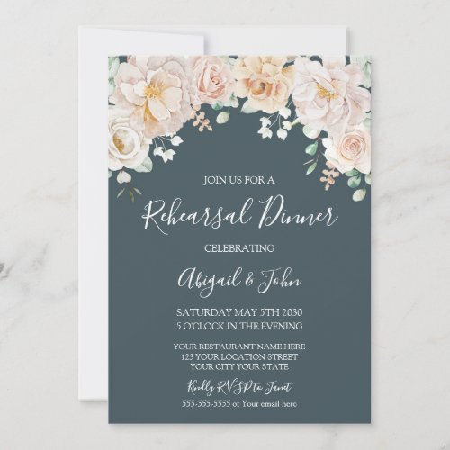 Vintage Floral Navy Blue Rehearsal Dinner