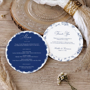 Vintage Floral Navy Blue Thank You Round Wedding Menu