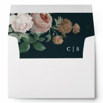 Vintage Floral Navy Blue Wedding Envelope