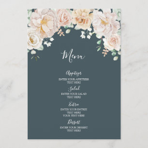 Vintage Floral Navy Blue Wedding Menu