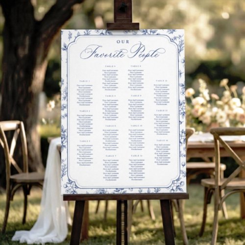 Vintage Floral Navy Blue Wedding Seating Chart Foam Board