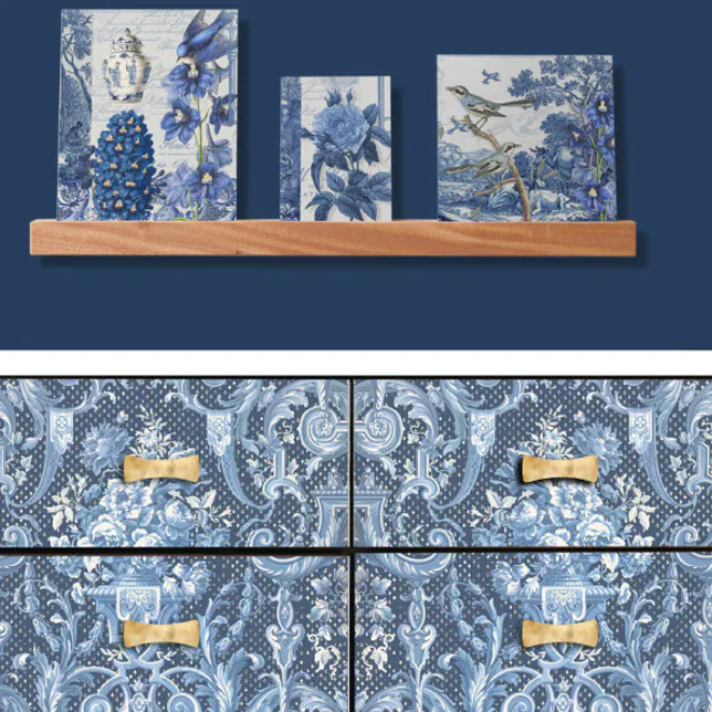 Vintage Floral Navy Blue White Elegant Decoupage Tissue Paper | Zazzle