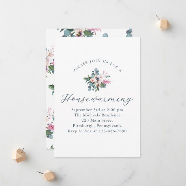 Vintage Floral New Home Housewarming Party Announcement (Front/Back In Situ)
