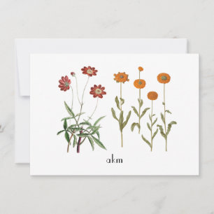 Vintage Floral October Birth Month Monogrammed Note Card