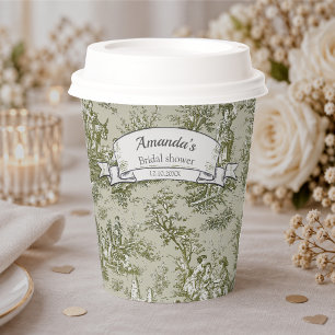 Vintage floral olive green toile de jouy shower paper cups