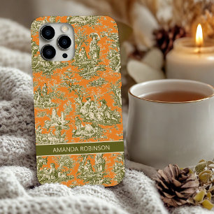 Vintage floral olive orange toile de jouy  iPhone 16 case