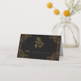 Vintage Floral on Black Wedding decor Place Card
