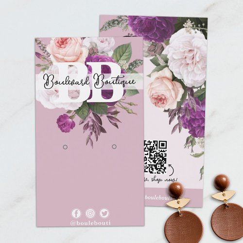 Vintage Floral on Mauve Earring Jewelry QR Code Business Card