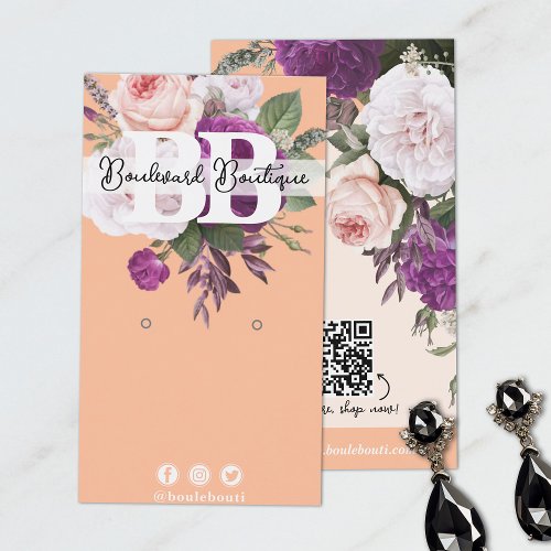 Vintage Floral on Peach Earring Jewelry QR Code Business Card