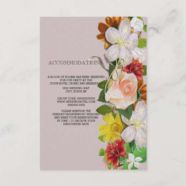Vintage Floral On Pink Wedding Accommodations Enclosure Card