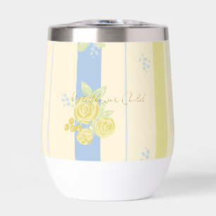 Vintage Floral on stripe in Mustard Yellow Thermal Wine Tumbler