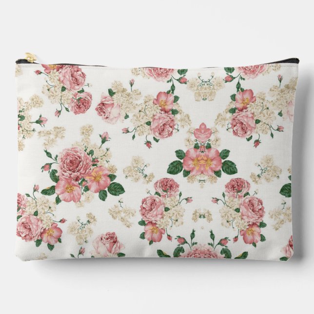 Vintage Floral on White Accessory Pouch (Front)