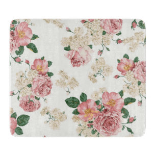 Vintage Floral on White Cutting Board