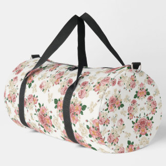 Vintage Floral on White Duffle Bag
