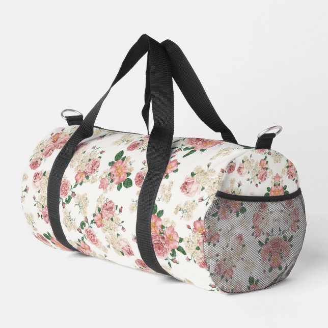 Vintage Floral on White Duffle Bag (Right Corner)