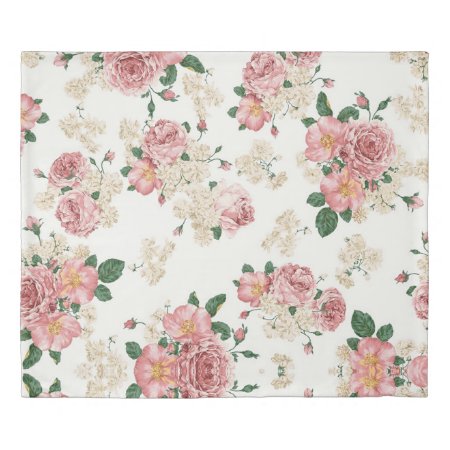 Vintage Floral on White Duvet Cover