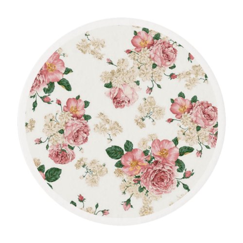 Vintage Floral on White Edible Frosting Rounds