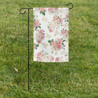 Vintage Floral on White Garden Flag