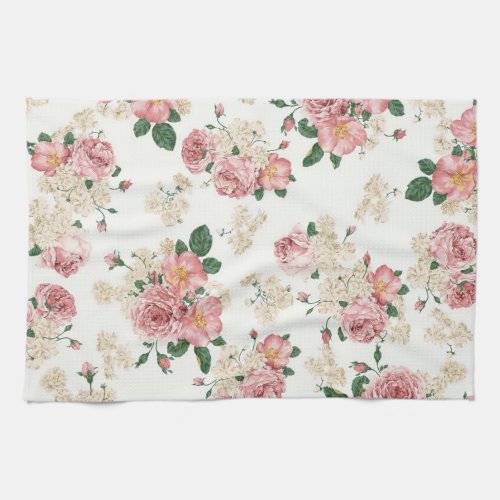 Vintage Floral on White Kitchen Towel