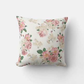 Vintage Floral on White Outdoor Pillow