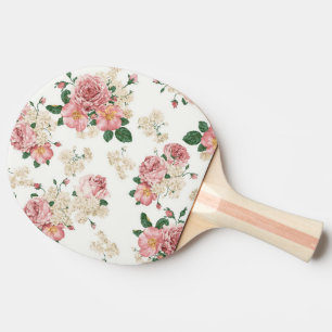 Vintage Floral on White Ping Pong Paddle