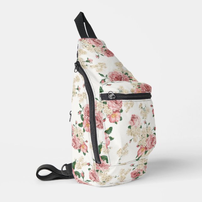 Vintage Floral on White Sling Bag (Left Corner)