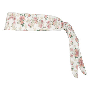 Vintage Floral on White Tie Headband