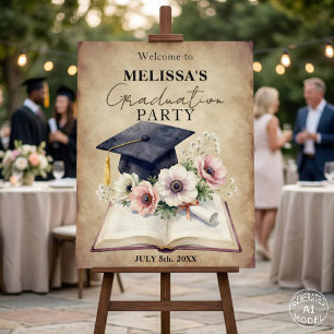 Vintage Floral Open Book Graduation Party Welcome Foam Board