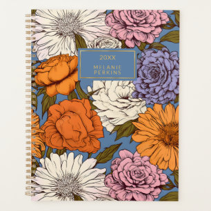 Vintage Floral Orange Blue Cream Boho Wildflowers Planner